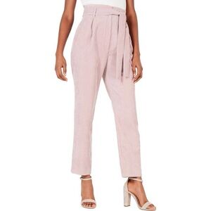 Leyden Womens Pink Corduroy Ribbed Ankle Paperbag Pants Trousers NWT